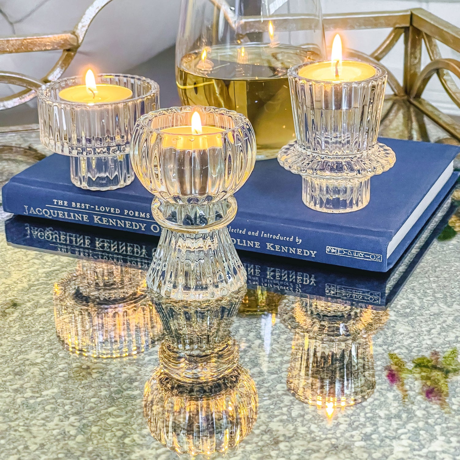 Clear Ribbed Candlestick/Tealight Holders- Set of 6