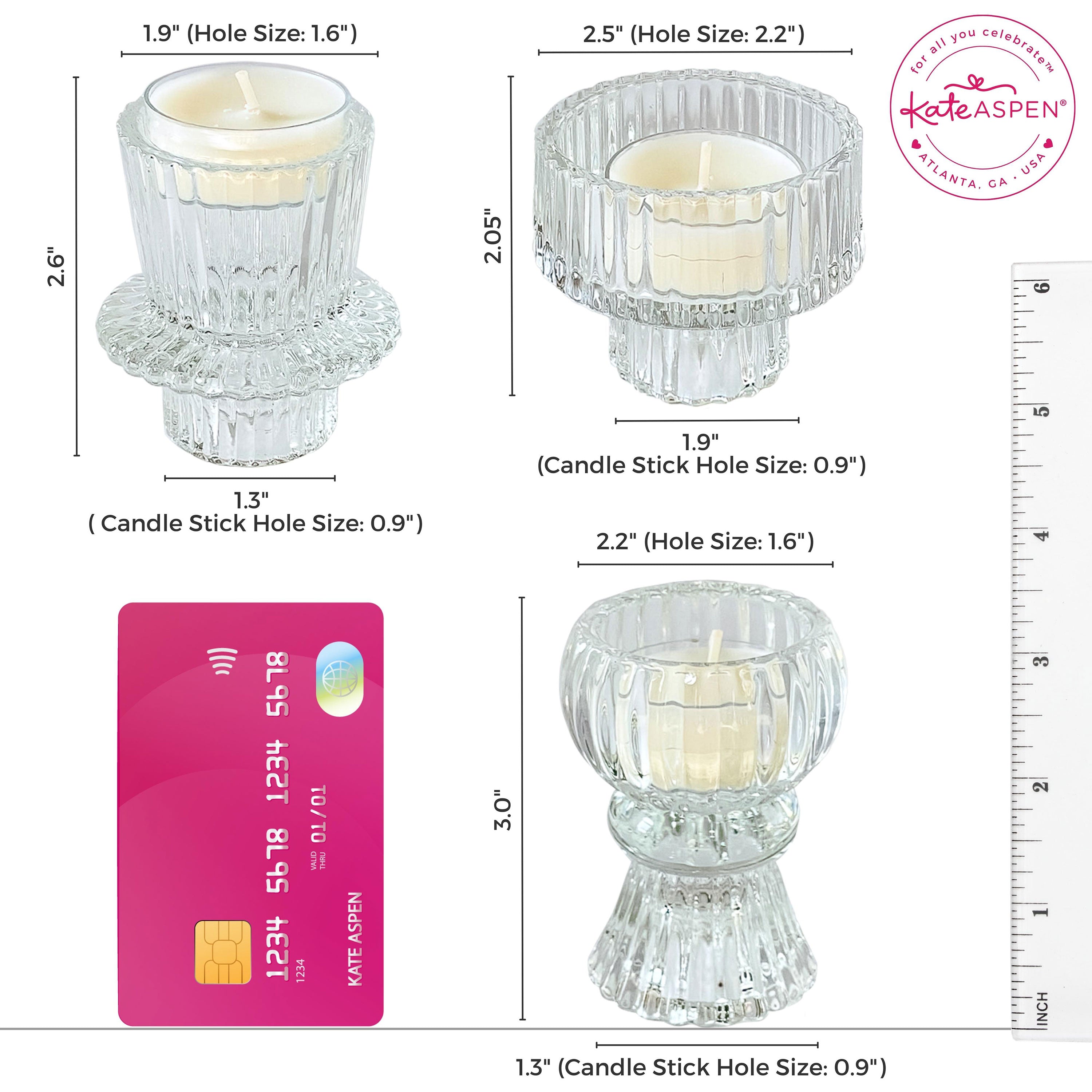 Clear Ribbed Candlestick/Tealight Holders- Set of 6