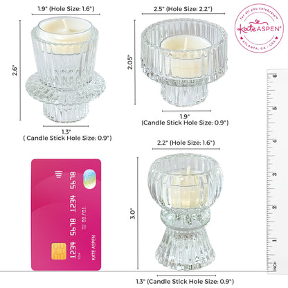 Clear Ribbed Candlestick/Tealight Holders- Set of 6