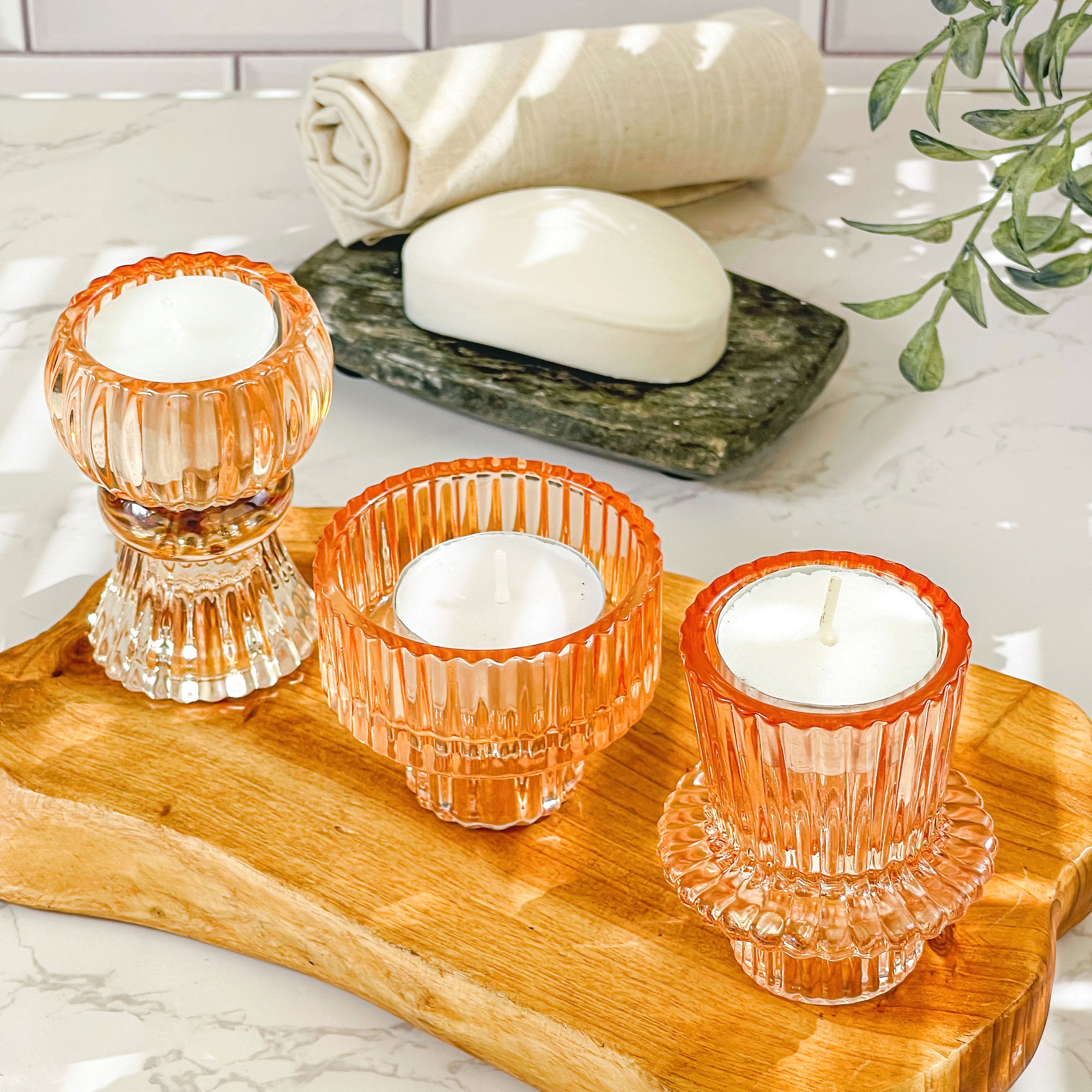 Rose Gold Ribbed Candlestick/Tealight Holders- Set of 6