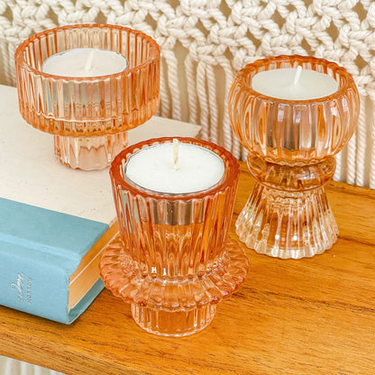 Rose Gold Ribbed Candlestick/Tealight Holders- Set of 6