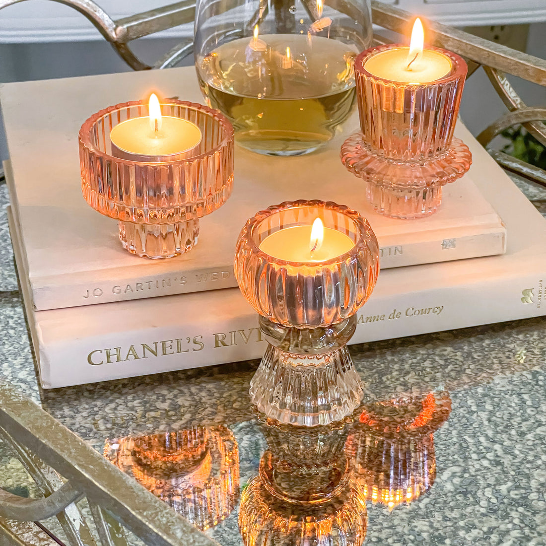Rose Gold Ribbed Candlestick/Tealight Holders- Set of 6