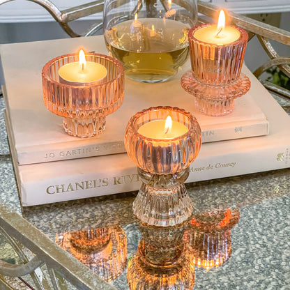 Rose Gold Ribbed Candlestick/Tealight Holders- Set of 6