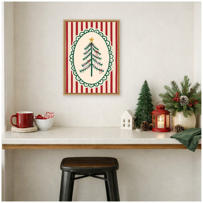Retro Striped Christmas Tree by Lucky Guava Framed Canvas Wall Art Print