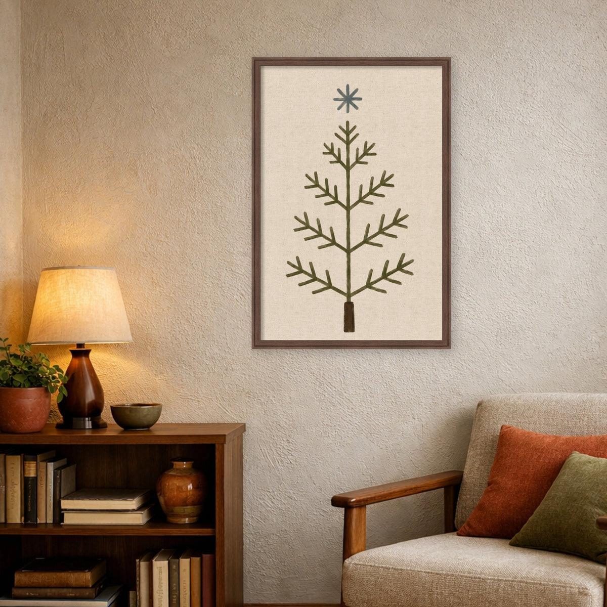 Kate and Laurel Framed Fabric Pinboard Scandi Tree Linen