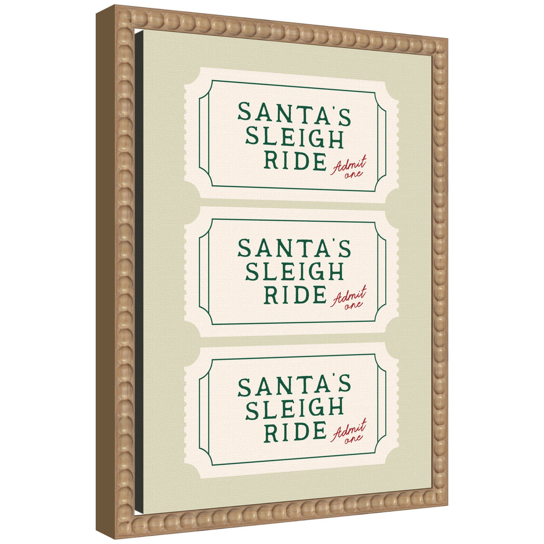 Santa Sleigh Ride Retro Ticket by Lucky Guava Framed Canvas Wall Art Print
