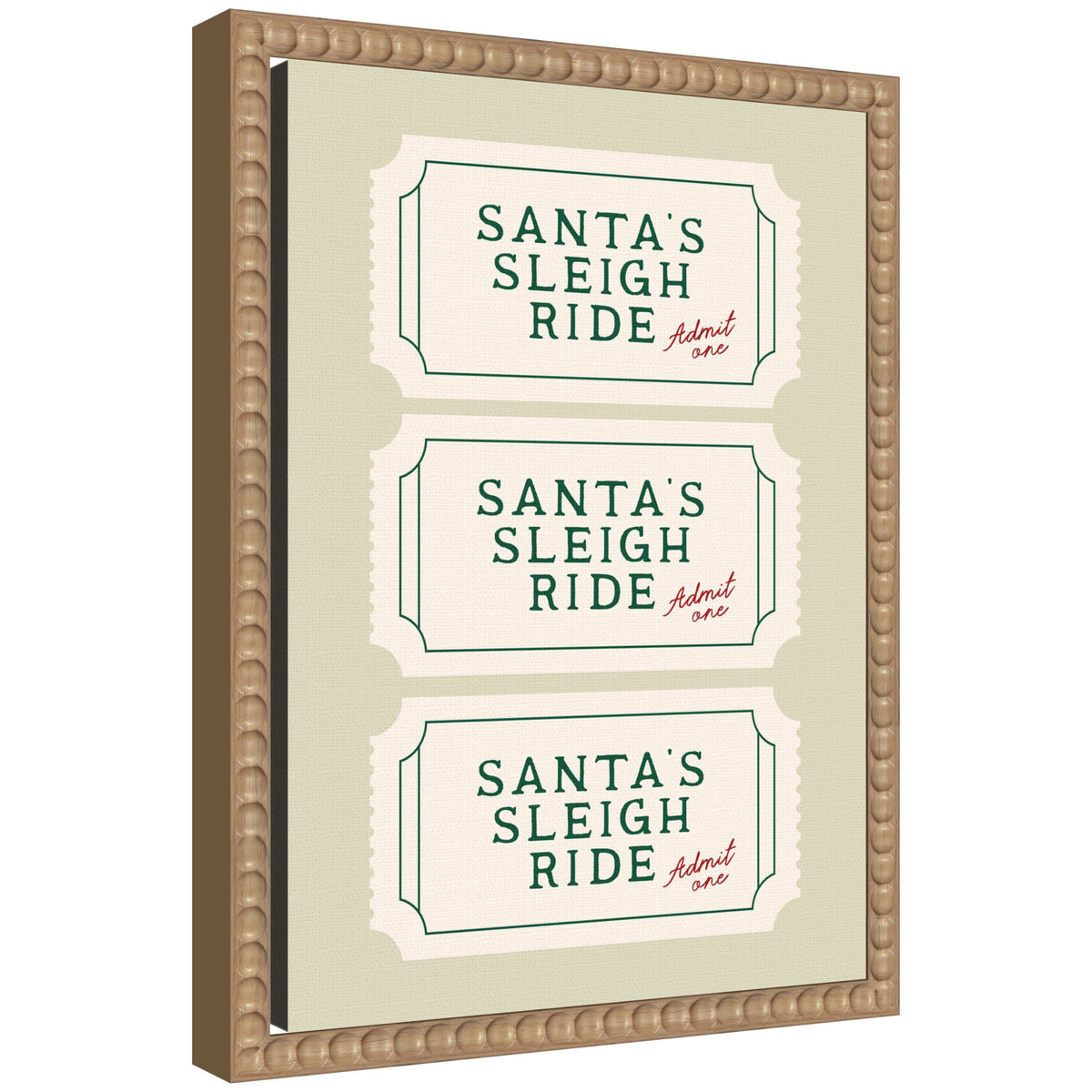 Santa Sleigh Ride Retro Ticket by Lucky Guava Framed Canvas Wall Art Print
