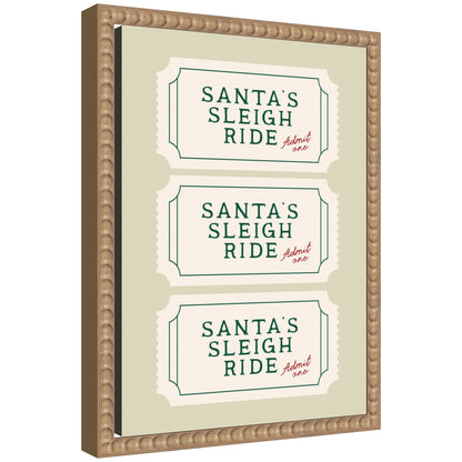 Santa Sleigh Ride Retro Ticket by Lucky Guava Framed Canvas Wall Art Print