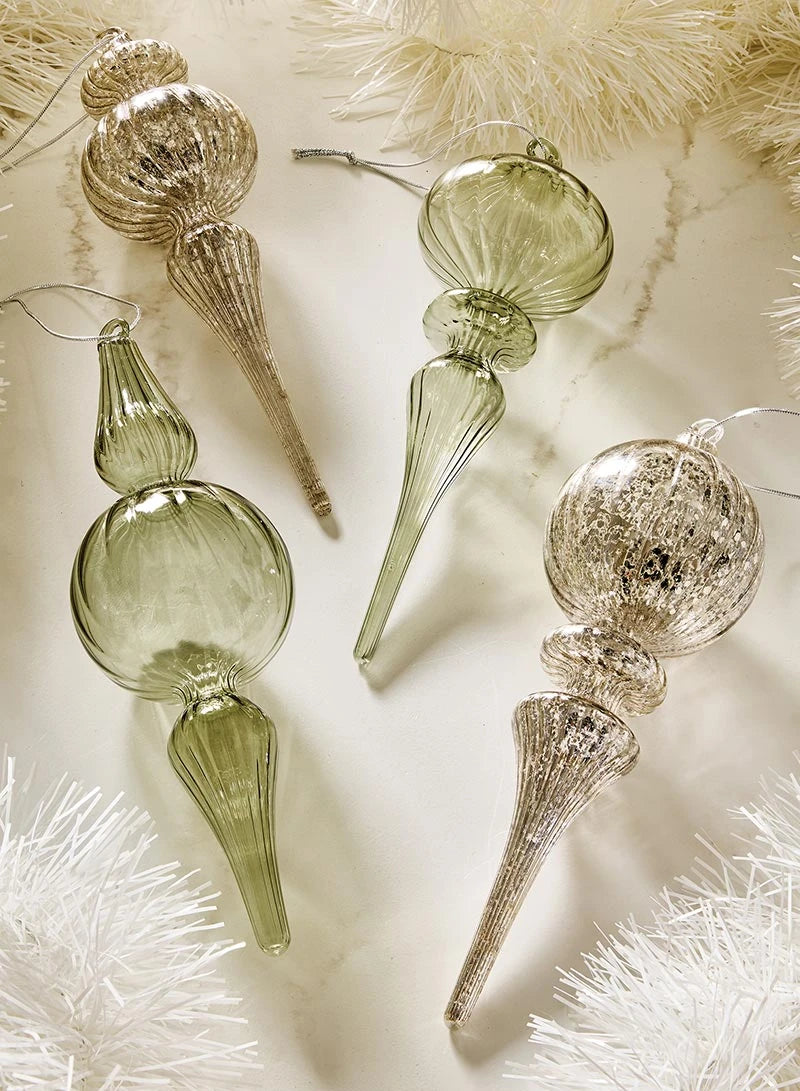 Finial Glass Ornament Set - Green Mist - Small