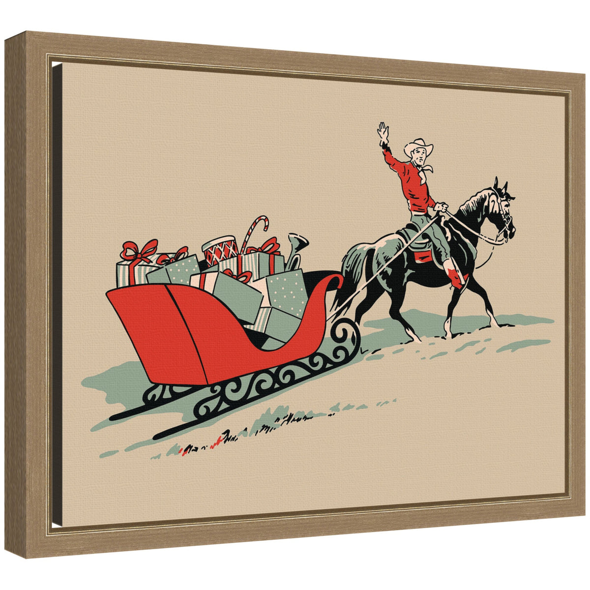 Christmas Cowboy by Megan Ryan Framed Canvas Wall Art Print