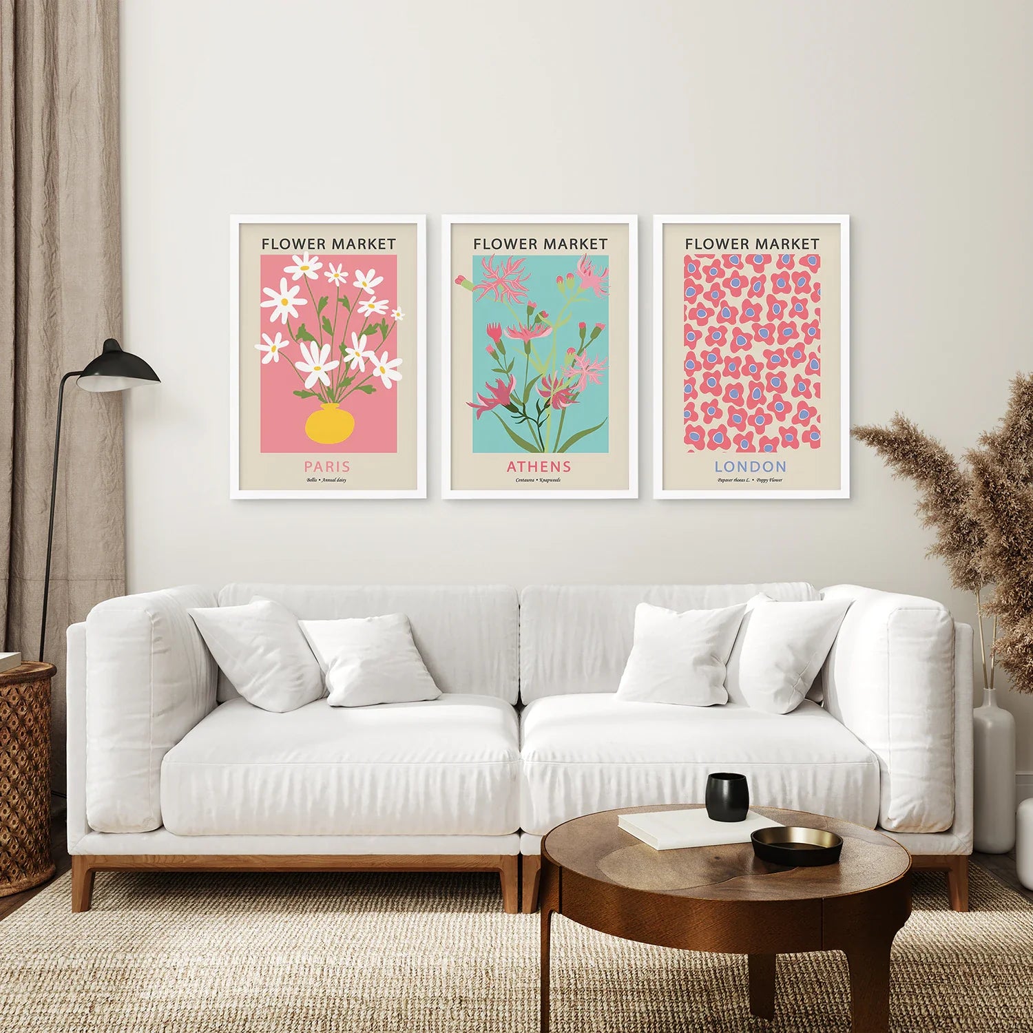 Flower Market Prints Set of 3 in Pink &amp; Blue
