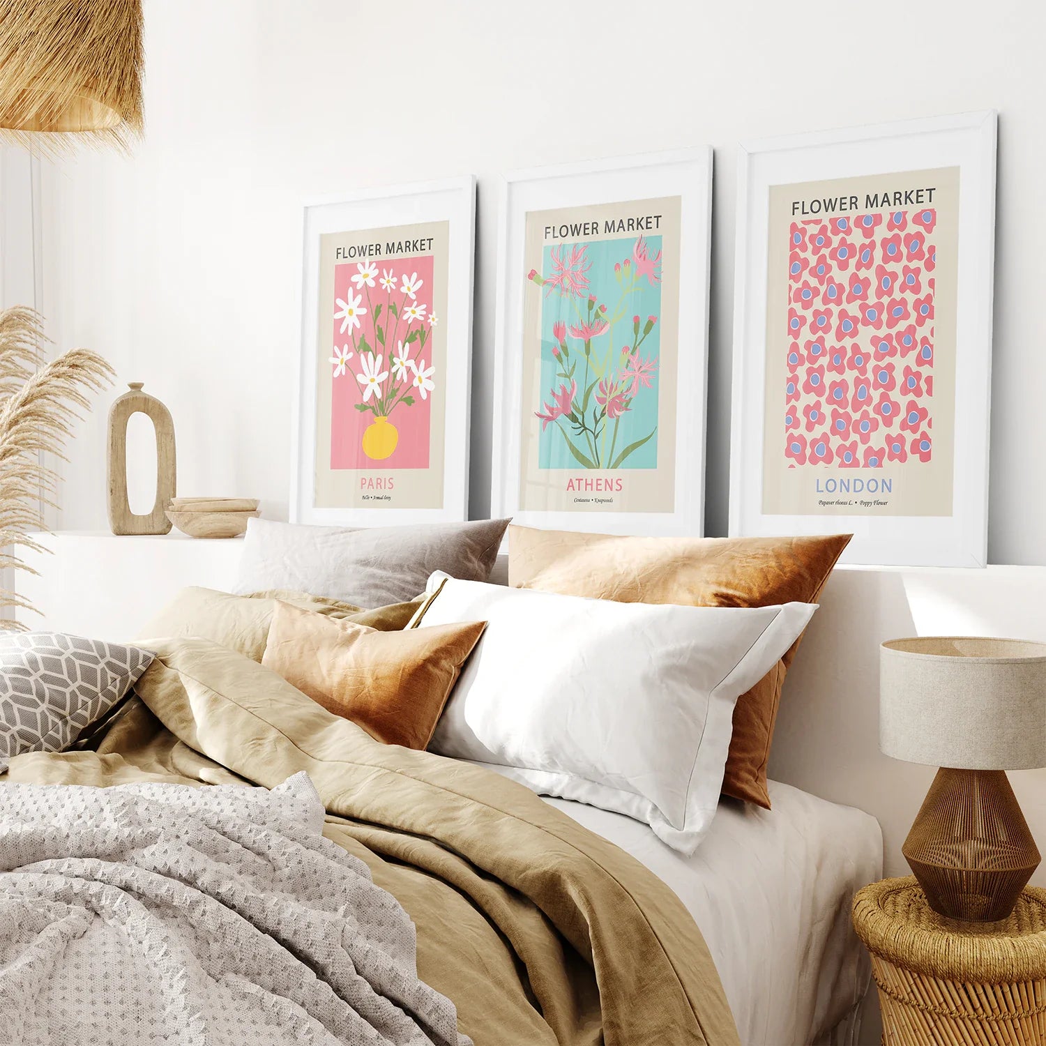 Flower Market Prints Set of 3 in Pink &amp; Blue