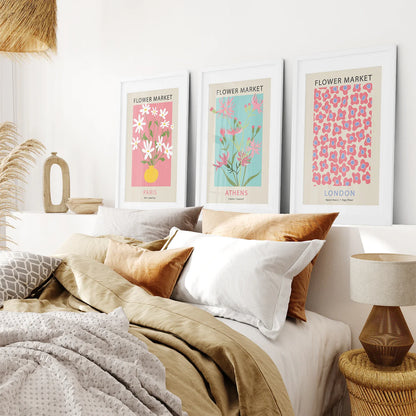 Flower Market Prints Set of 3 in Pink &amp; Blue