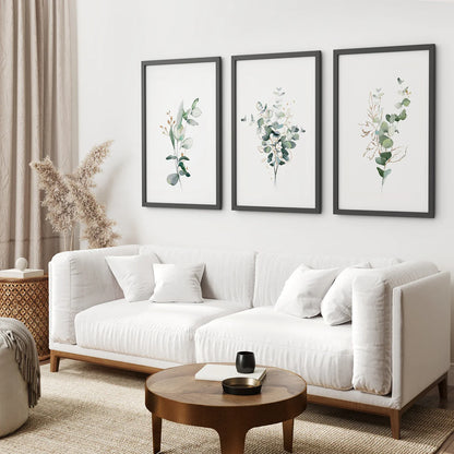 Gold &amp; Green Eucalyptus Wall Art Set of 3
