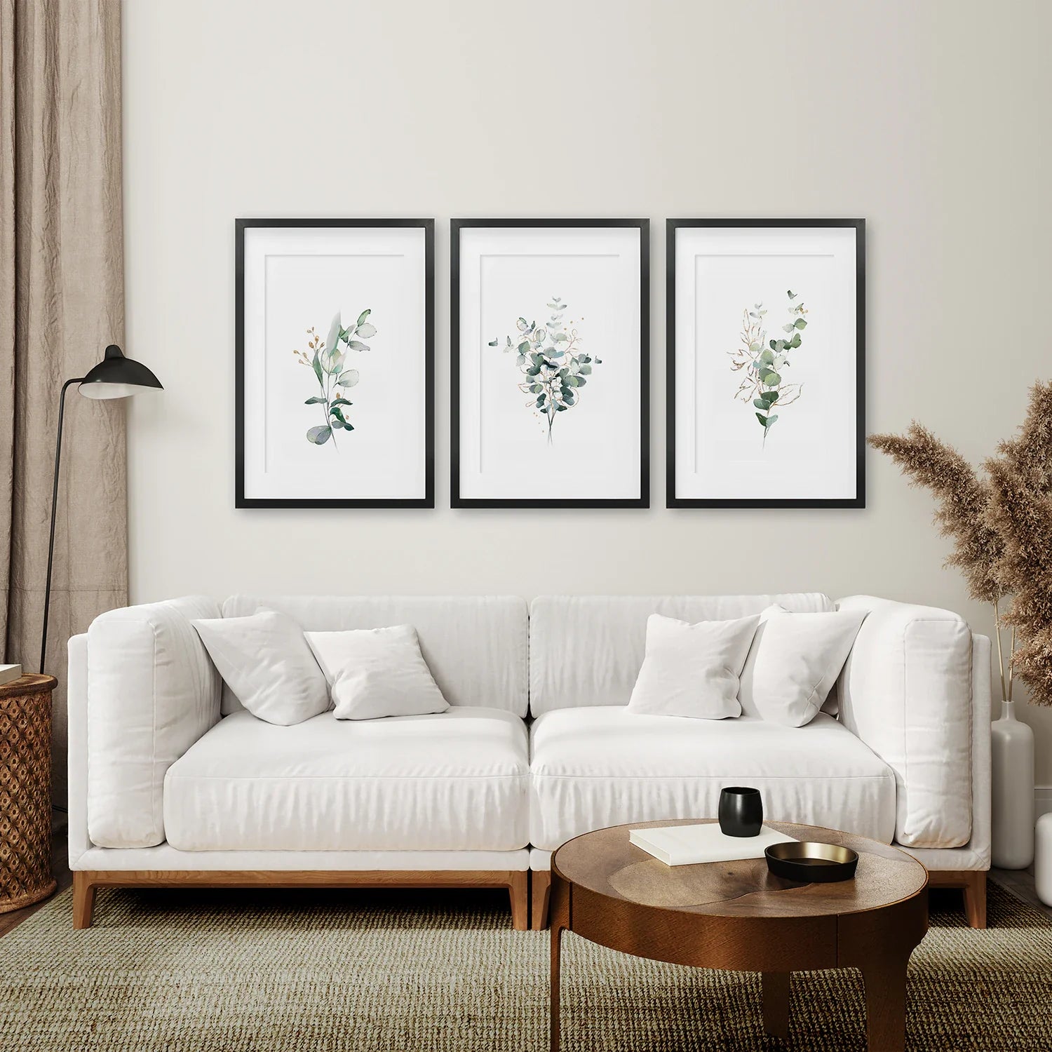 Gold &amp; Green Eucalyptus Wall Art Set of 3