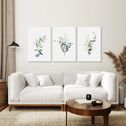 Gold &amp; Green Eucalyptus Wall Art Set of 3