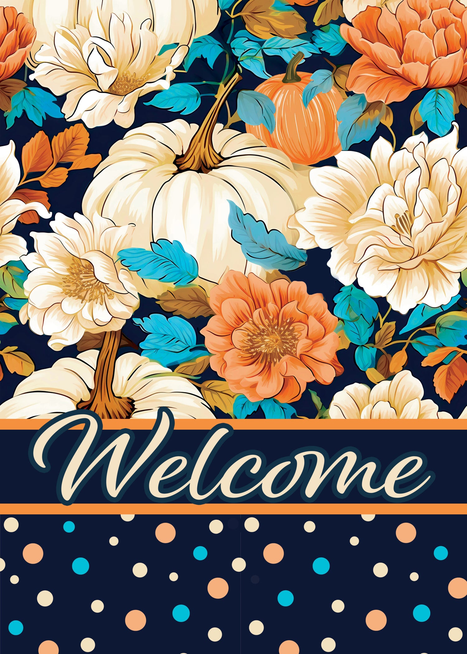 White and Teal Floral- Wind Current Flag