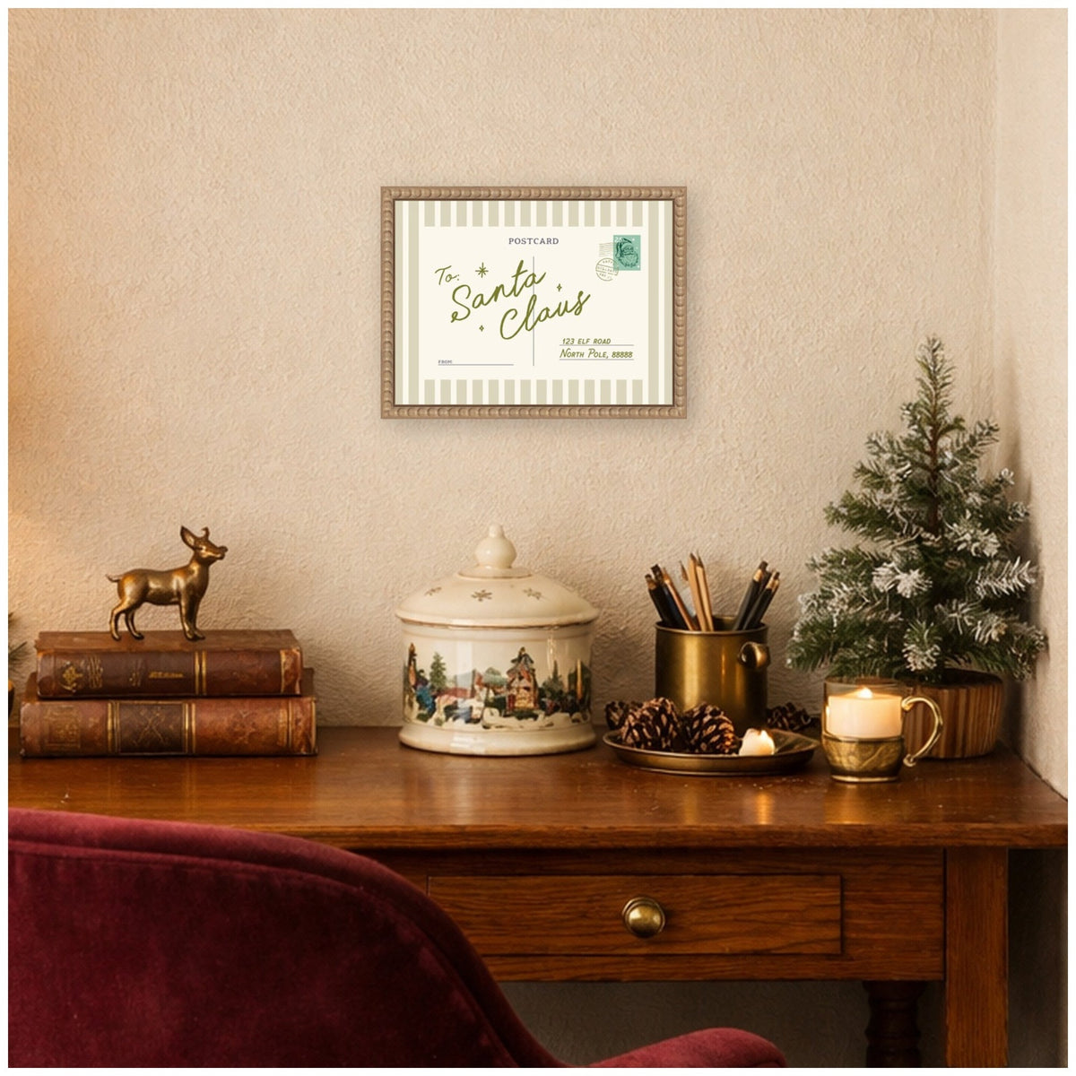 Vintage Postcard to Santa by Lucky Guava Framed Canvas Wall Art Print