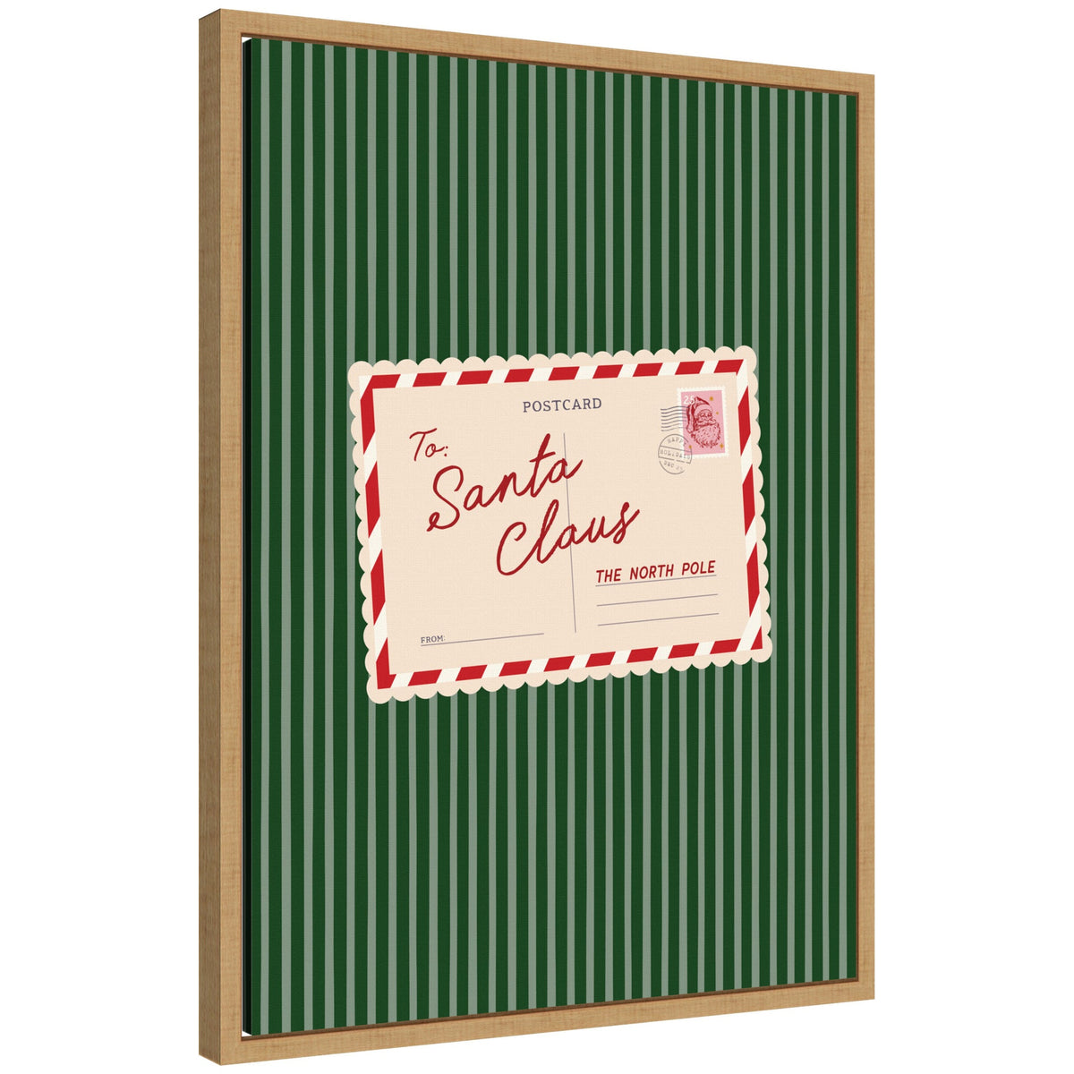 Retro Santa Claus Postcard by Lucky Guava Framed Canvas Wall Art Print