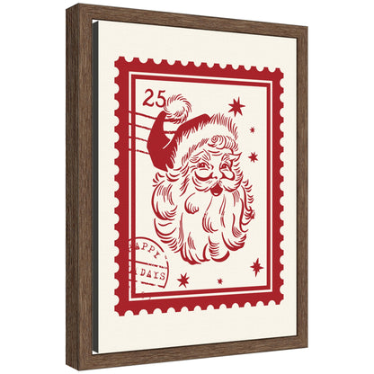 Retro Santa Christmas Stamp by Lucky Guava Framed Canvas Wall Art Print