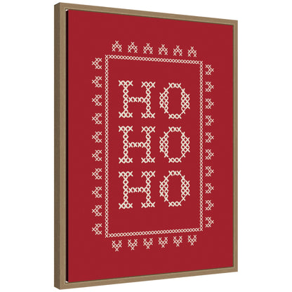 Ho Ho Ho Cross Stitch Red by Kikiandnim Framed Canvas Wall Art Print