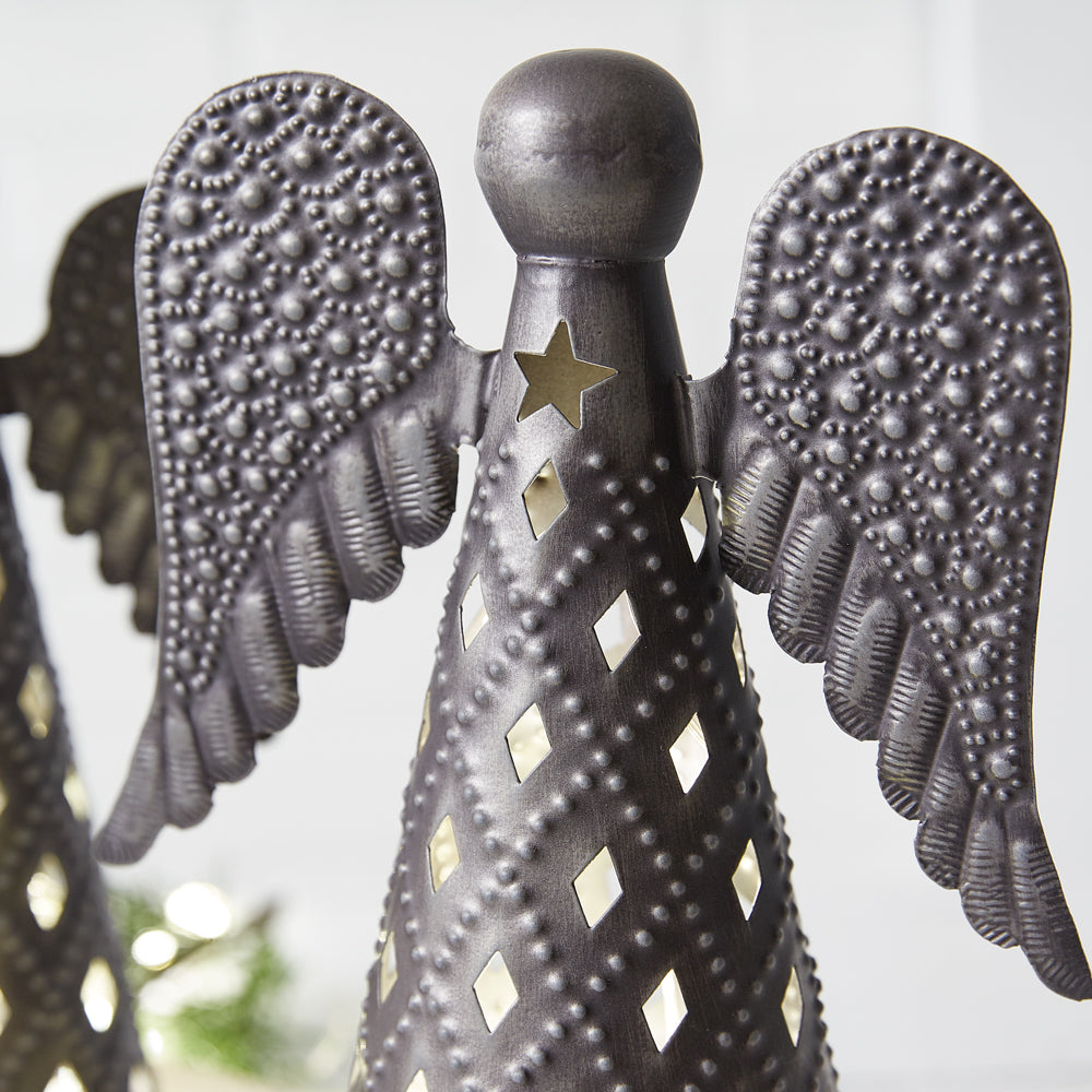 Set of Two Pressed Tin Tabletop Angels