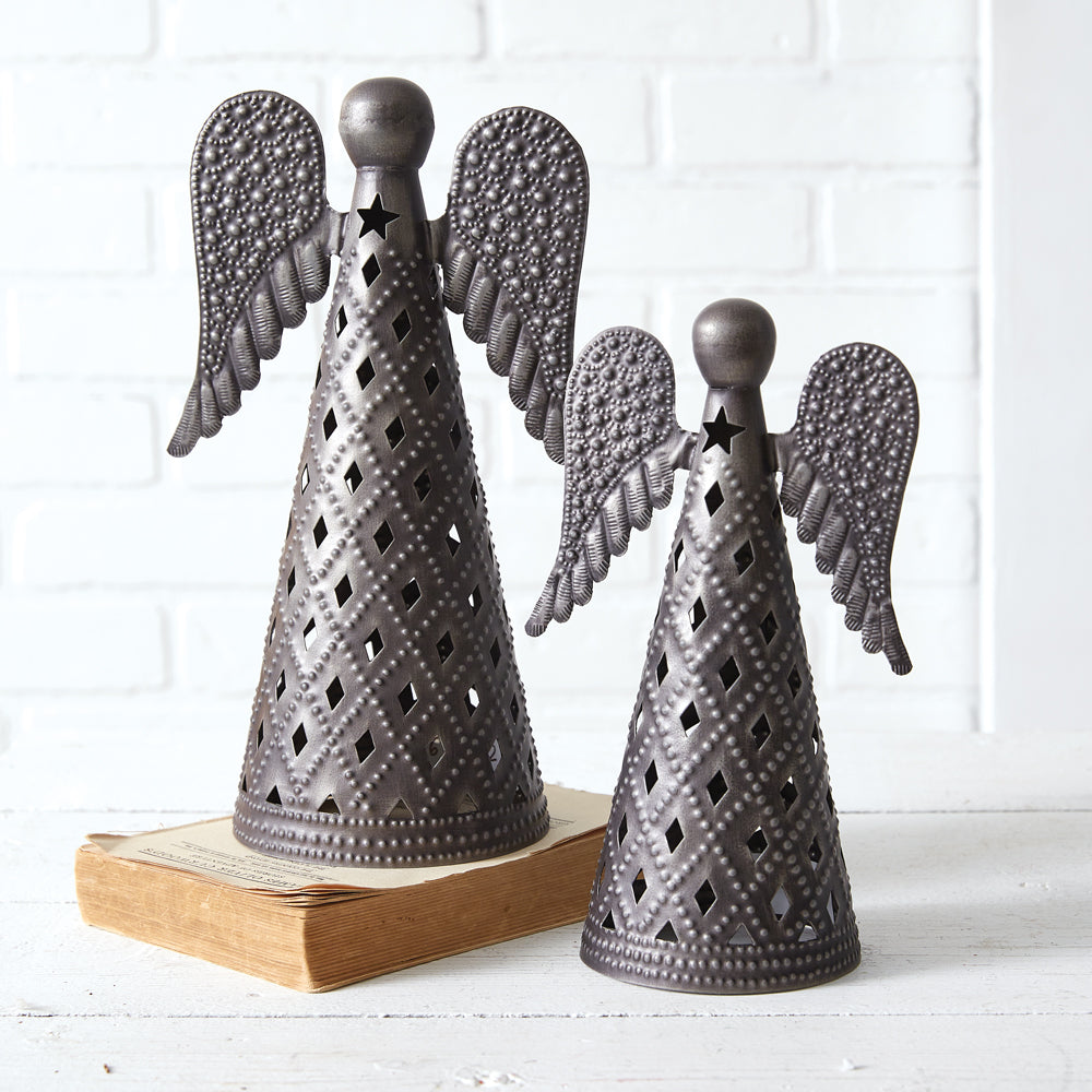 Set of Two Pressed Tin Tabletop Angels