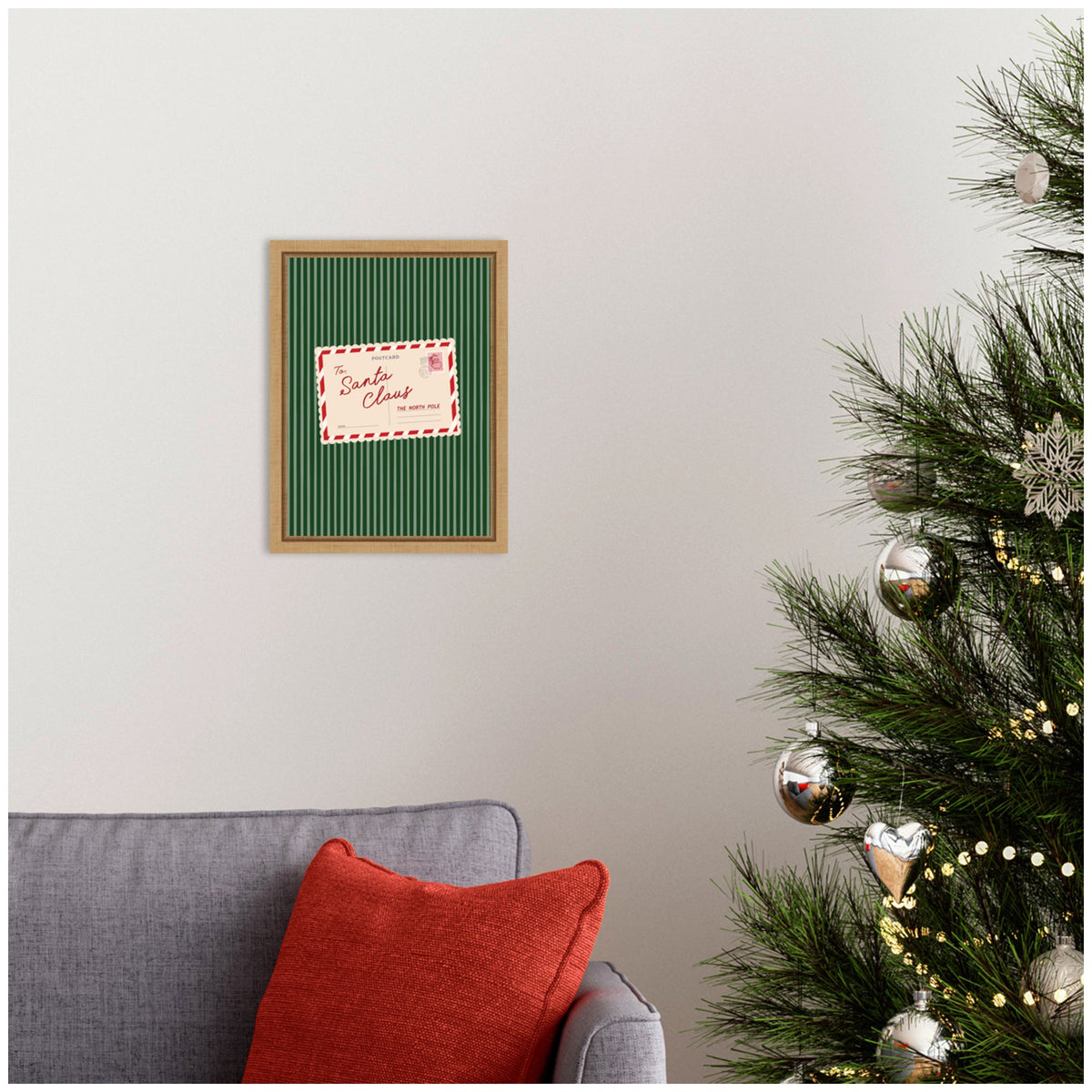 Retro Santa Claus Postcard by Lucky Guava Framed Canvas Wall Art Print