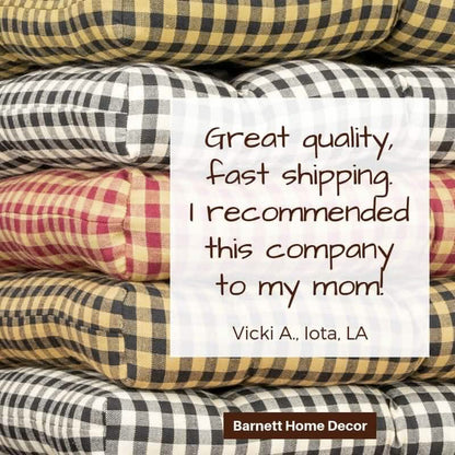 Farmhouse Check Dark Red &amp; Tan Dining Chair Pads - Made in USA - 100% Cotton - Machine Washable