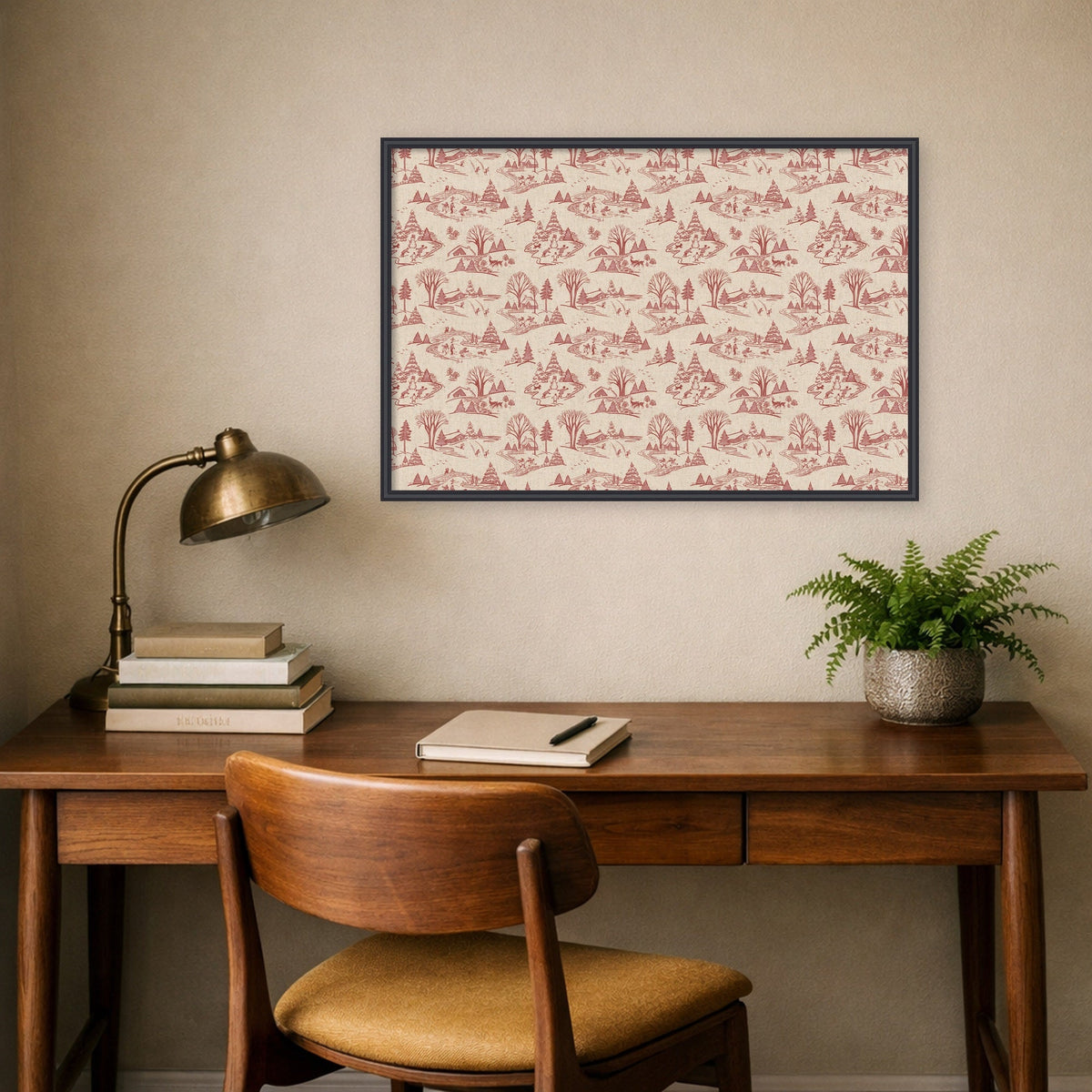 Kate and Laurel Framed Fabric Pinboard Wonderland Red Toile