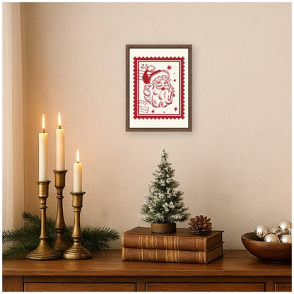 Retro Santa Christmas Stamp by Lucky Guava Framed Canvas Wall Art Print