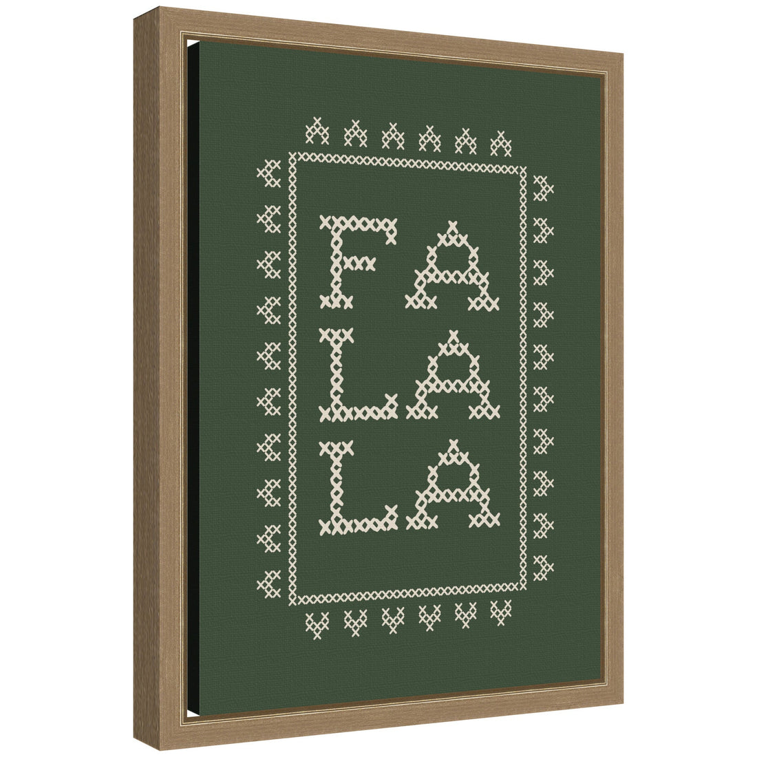 Fa La La Cross Stitch Green by Kikiandnim Framed Canvas Wall Art Print