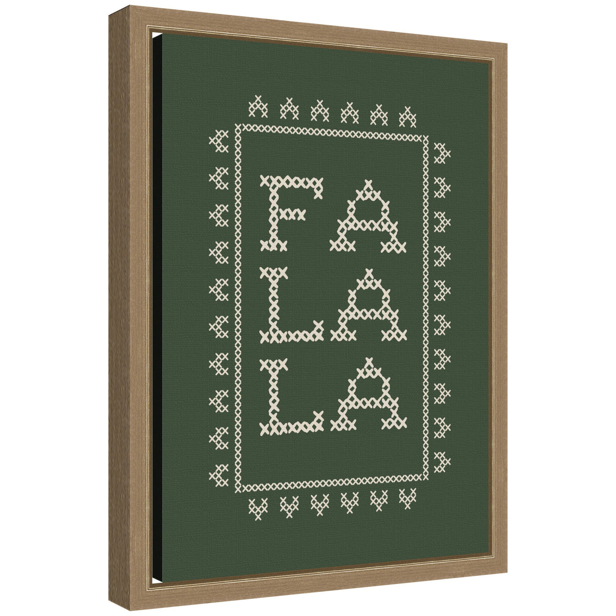 Fa La La Cross Stitch Green by Kikiandnim Framed Canvas Wall Art Print