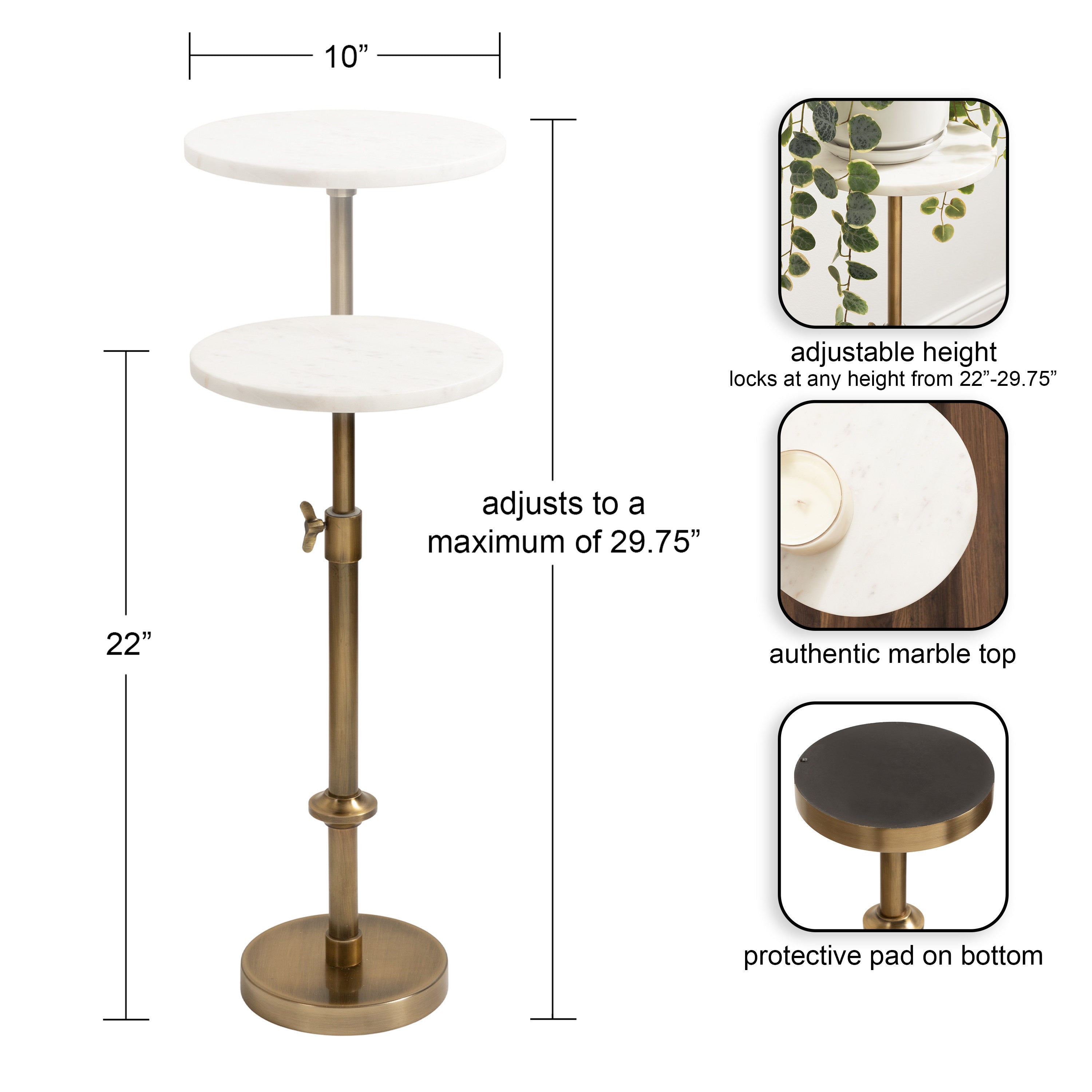 Engles Adjustable Marble Table and Plant Stand