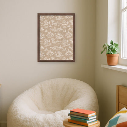 Kate and Laurel Framed Fabric Pinboard Wonderland White Toile