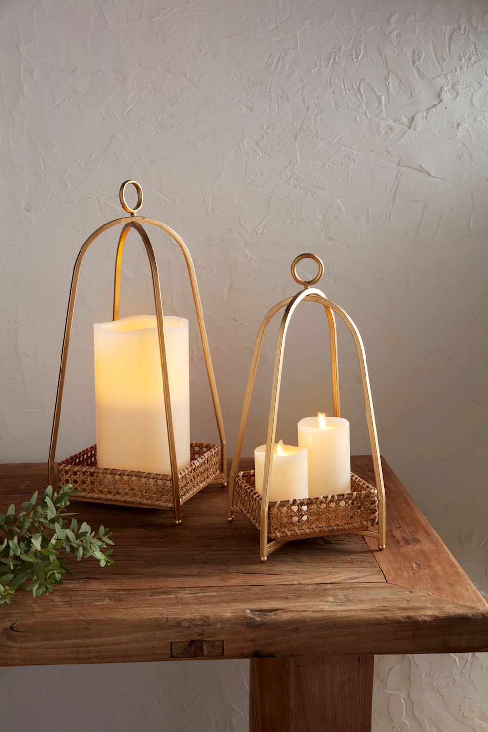 Cane Tray Lantern Set