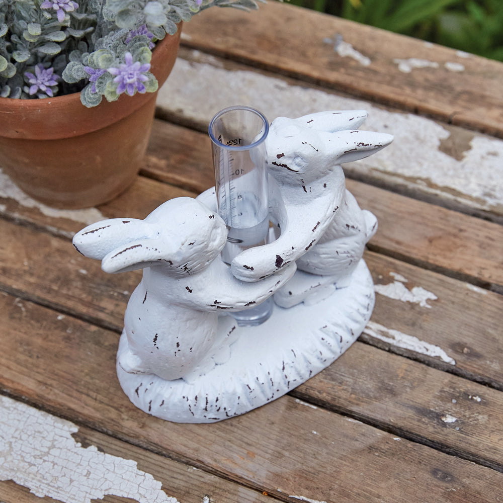 Hugging Bunnies Tabletop Rain Gauge