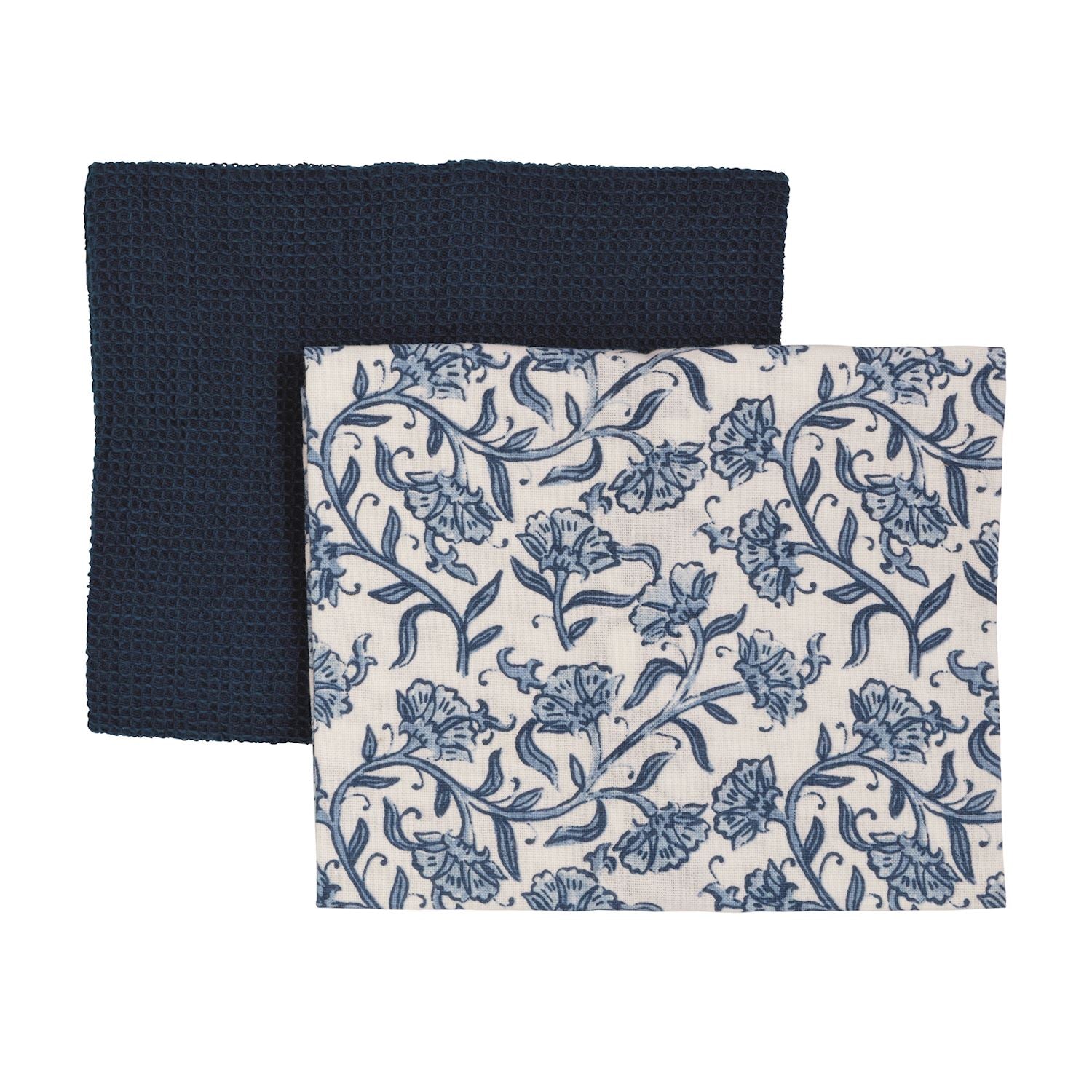 Floral Stem With Stripes Blue Towel Set