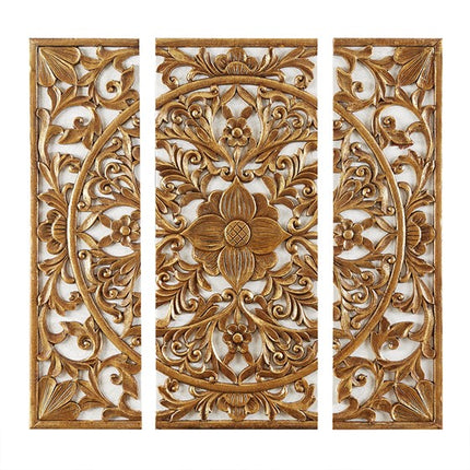 Gold Medallion Triptych 3-piece Dimensional Resin Canvas Wall Art Set