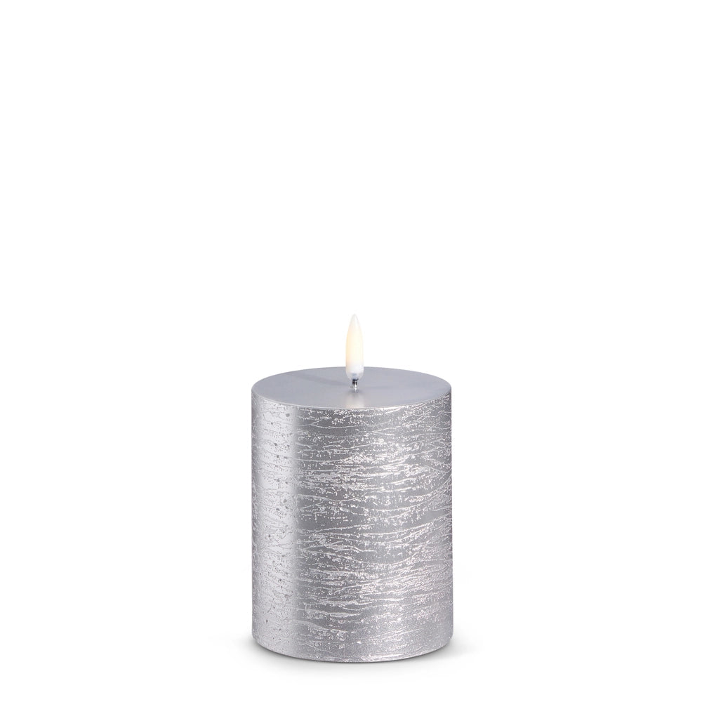 Rustic Silver Timer Pillar Candle - 3" X 4"