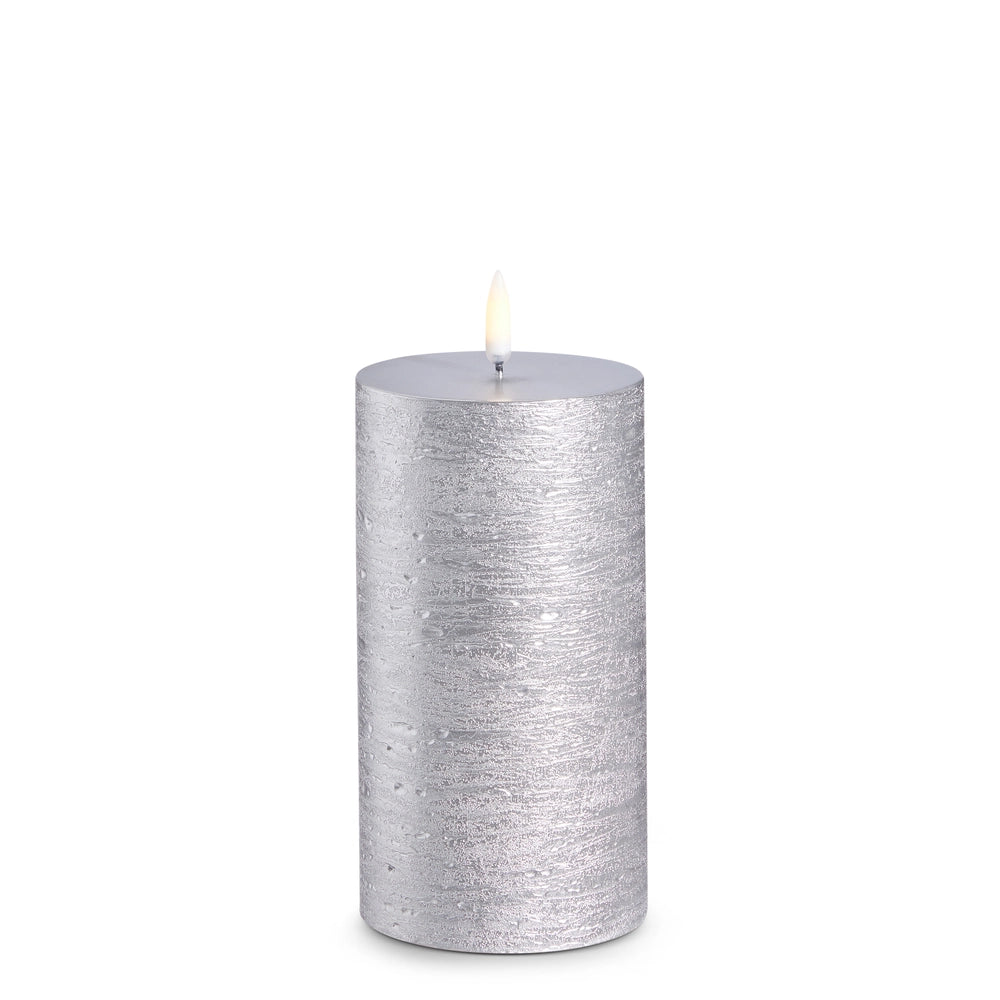Rustic Silver Pillar Candle - 3&quot; X 6&quot;