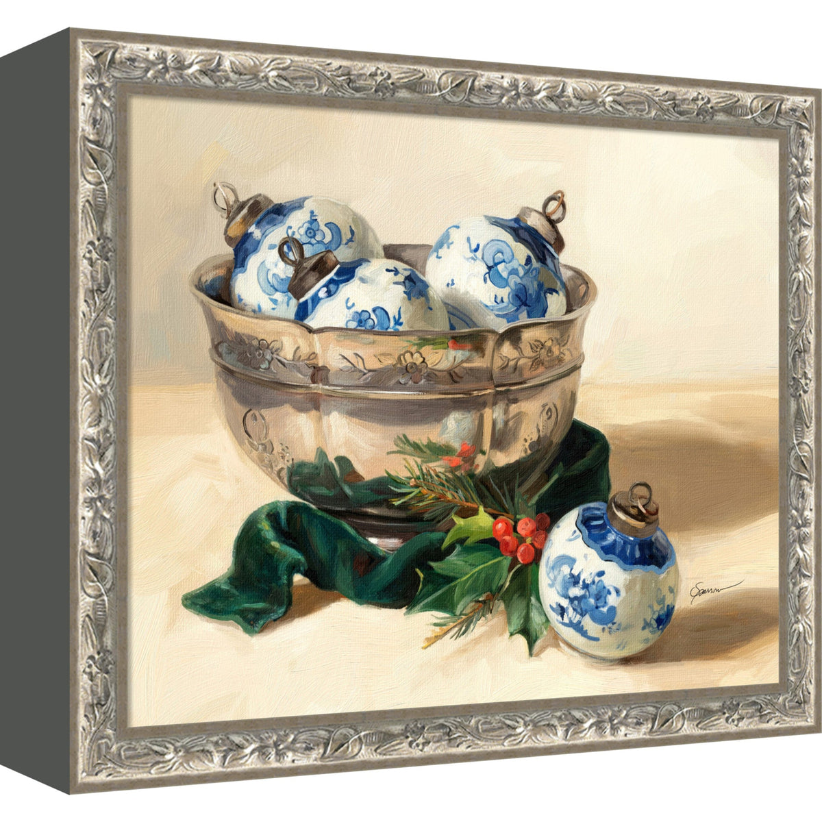Blue Christmas 1 by Mary Sparrow Framed Mounted Canvas Wall Art Print