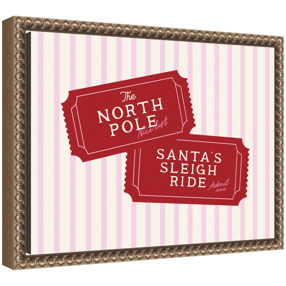 Pink North Pole Sleigh Ticket by Lucky Guava Framed Canvas Wall Art Print