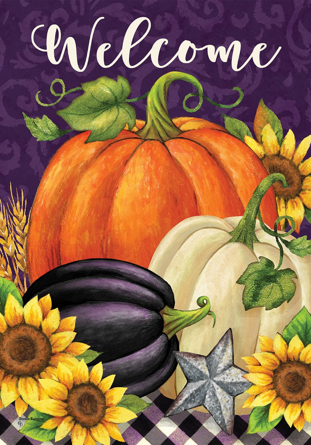 Pumpkins on Purple-Flag