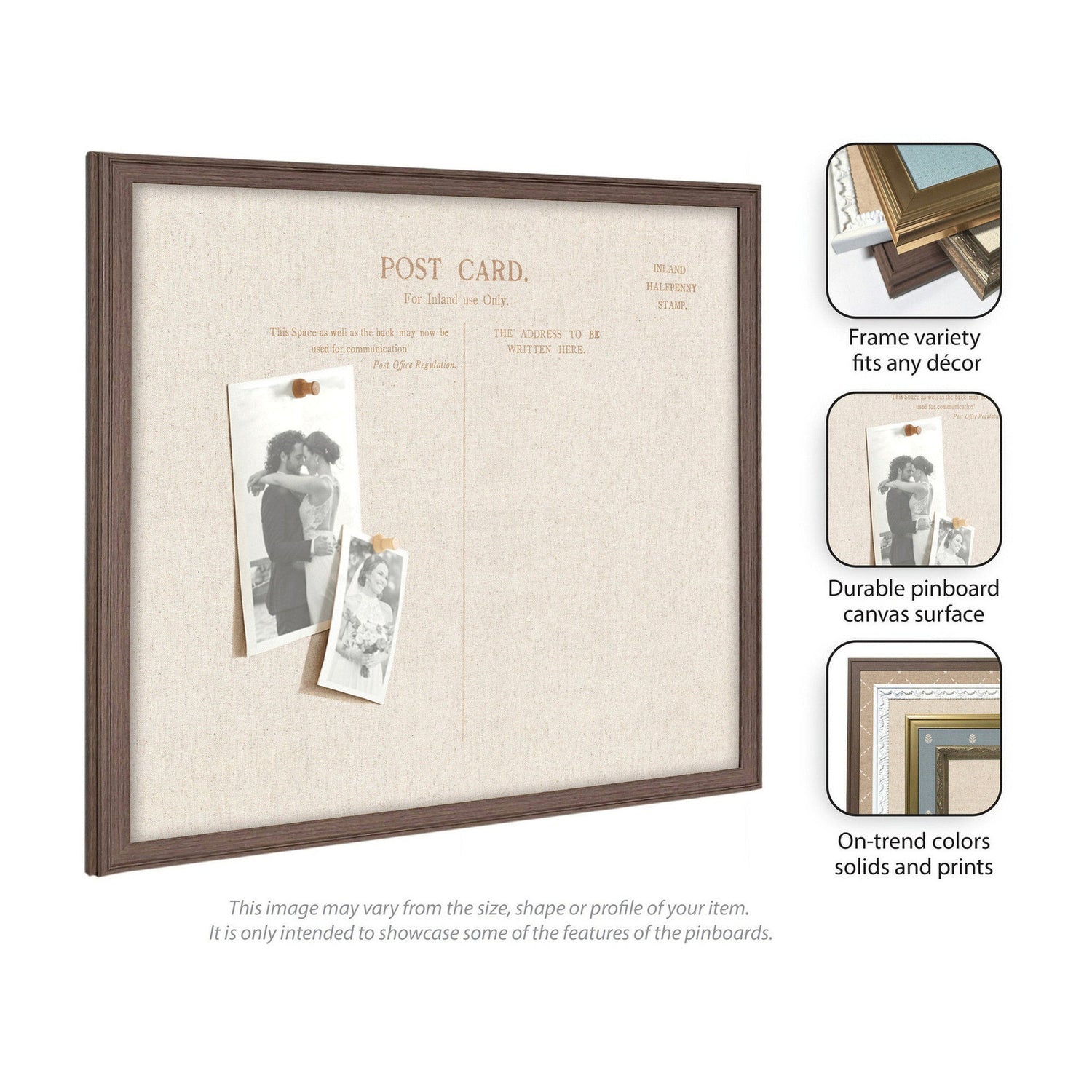 Framed Fabric Pinboard Linen Vintage Post Card Wall Organization