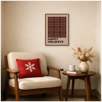 Holiday Plaid Neutral Linen by Kikiandnim Framed Canvas Wall Art Print
