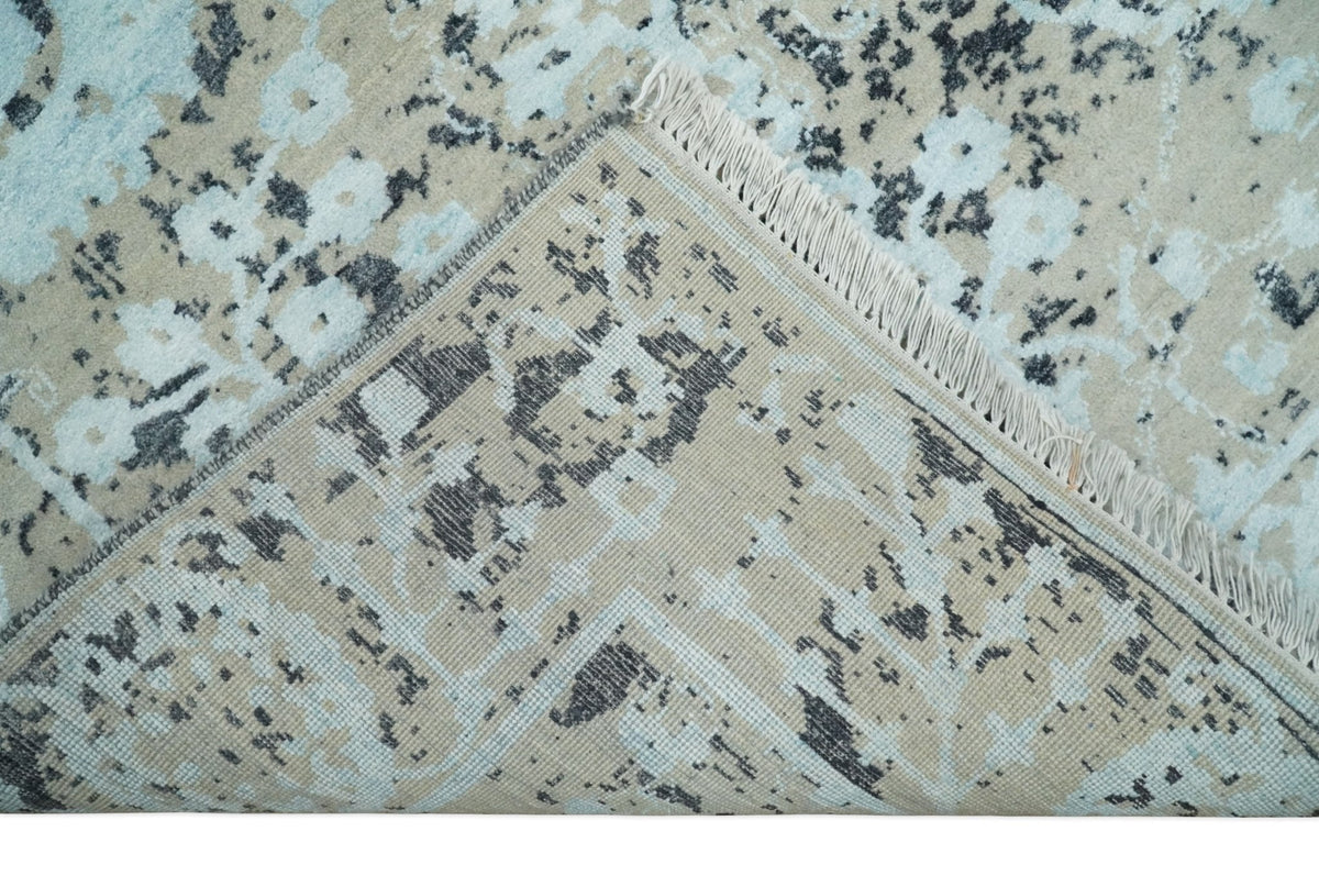 4x6 Fine Hand Knotted Aqua, Beige and Black Traditional Vintage Persian Style Antique Wool and Bamboo Silk Rug | AGR10