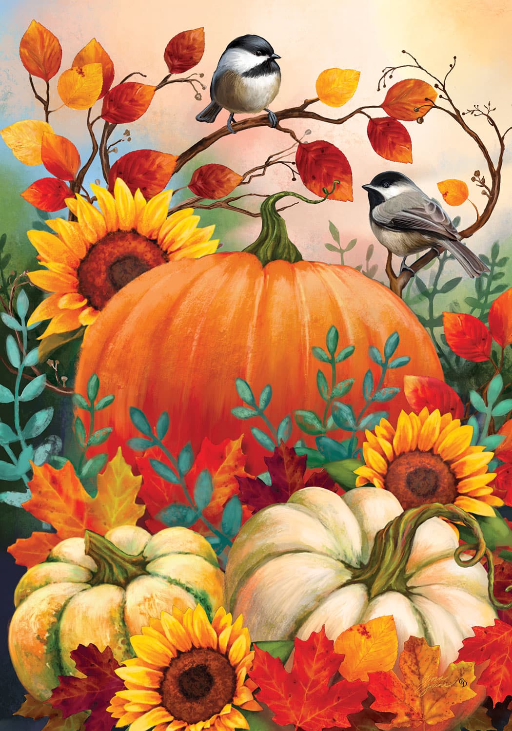Pumpkin &amp; Chickadees-Flag