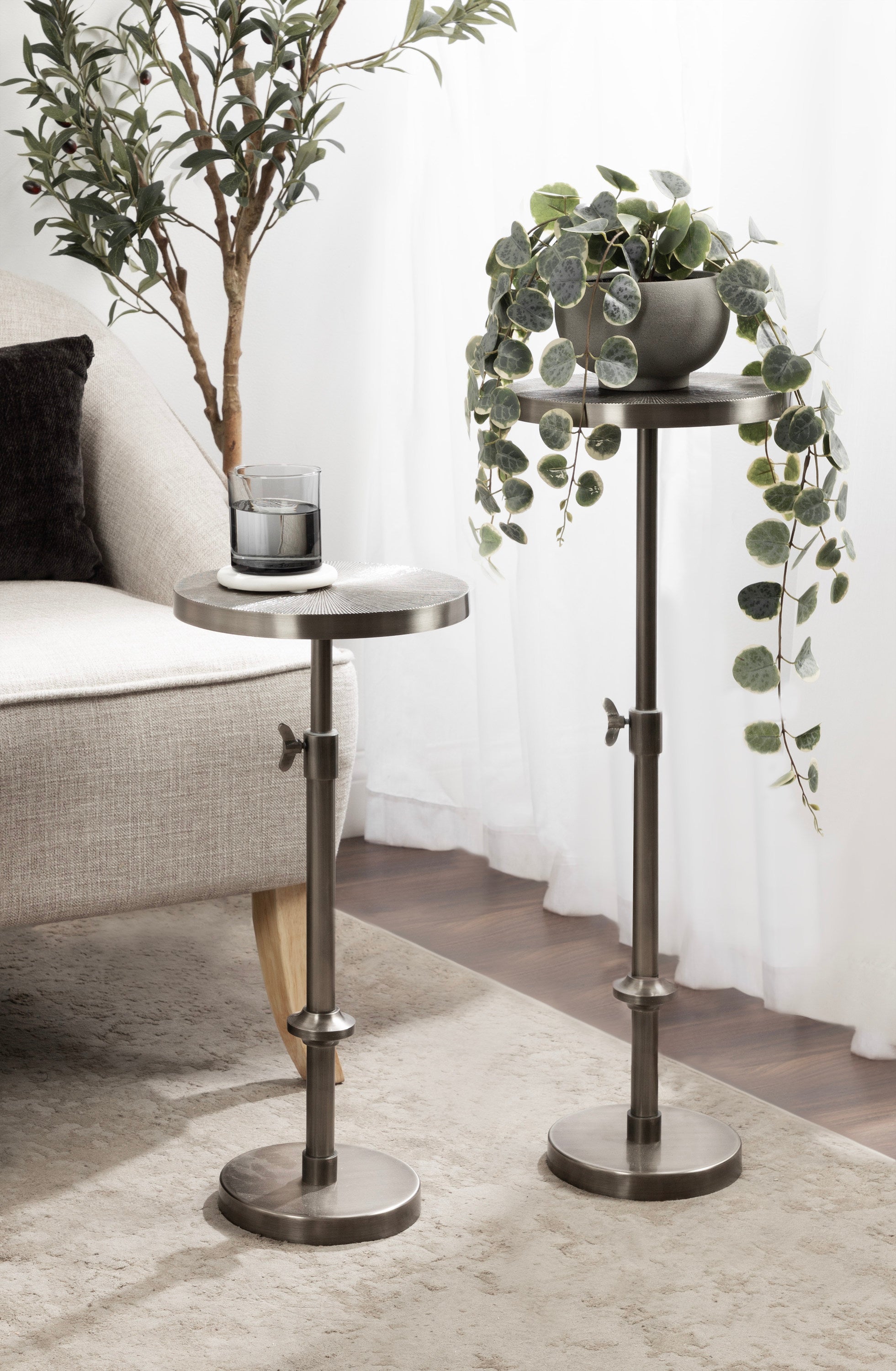Engles Adjustable Embossed Metal Table and Plant Stand