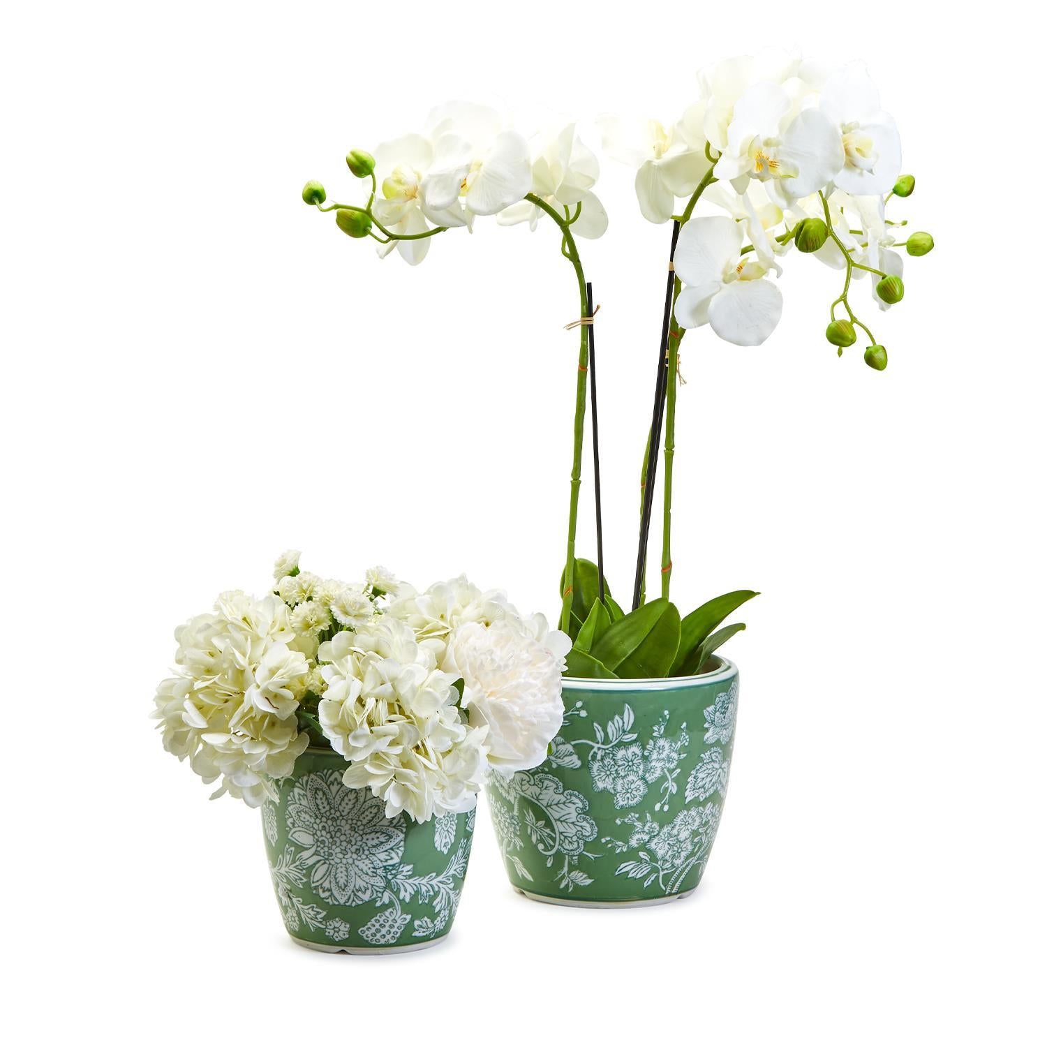 Countryside Set of 2 Hand-Painted Cachepot / Planter / Vase- Porcelain